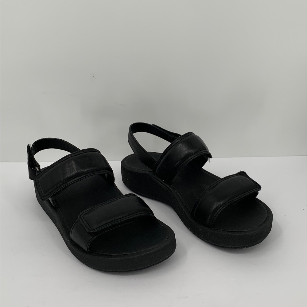 Abeo Peyton comfort wedge sandal black leather wedge double strap back new 7 - Picture 3 of 8